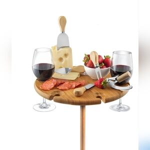 Bamb�si Wine Picnic Table - Portable Outdoor Wine Table with 6 Wine Glasses Hold